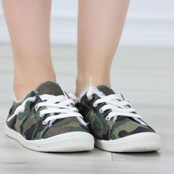 Camouflage Women's Flat Sneakers Canvas Lace Up Round Toe Warm Knit Lining - Picture 7 of 13